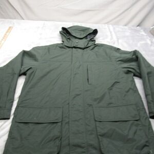 Eddie Bauer Jacket Mens Medium Green Hood Water Resistant Utility Chore Field‎